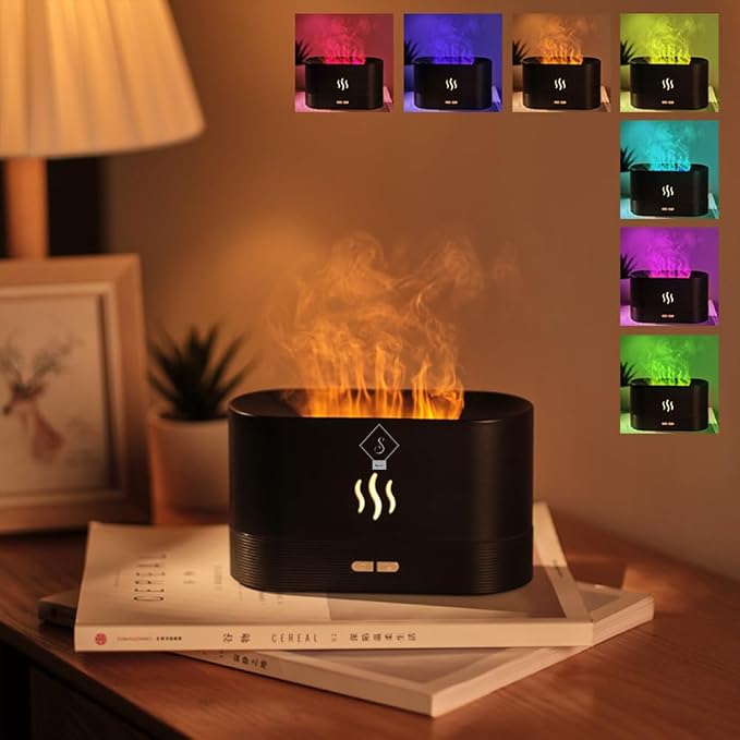 Essential Oil Diffuser, Humidifier with 7 Colors Flame Light, Portable, noiseless,180ml Air Humidifiers for Bedroom, Home, Office-Portable, Auto-Off Aromatherapy Diffuser with Modes Fire Mist (White)