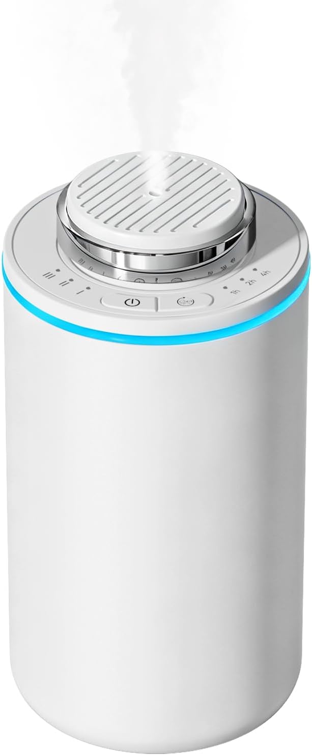 Home Scent Diffuser,Smart Waterless Oil Diffuser,15ml Portable Fragrance Machine with 3 Mist Modes & Timers,Dual Color LED Light,Compact Battery Operated Diffuser for Bedroom,Bathroom,Desk,White