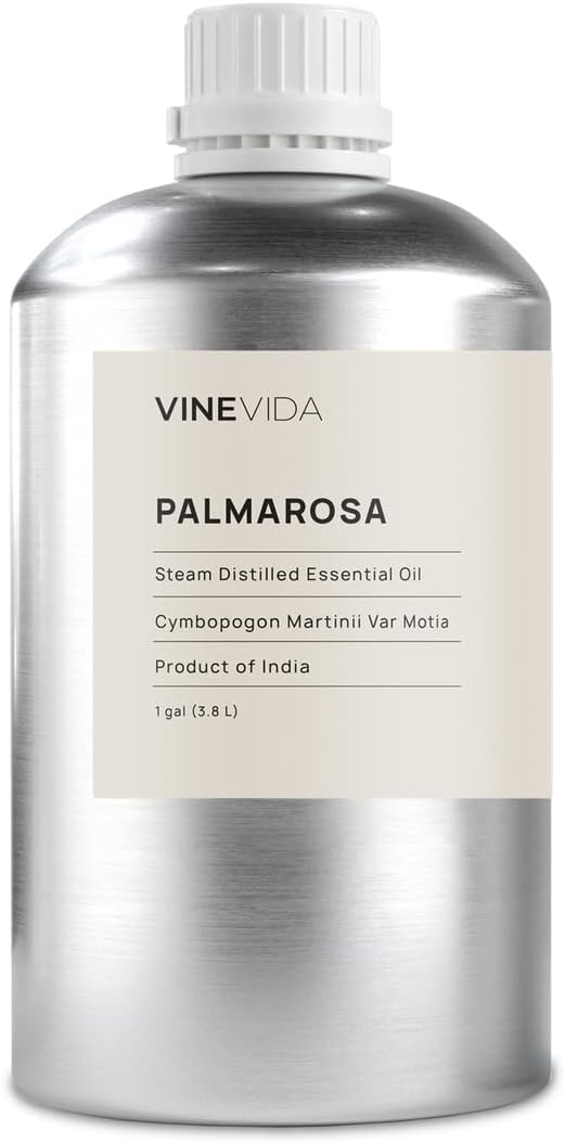VINEVIDA Palmarosa Essential Oil - Gallon Palmarosa Oil Undiluted - Bulk Gallon Essential Oil for Soap Making Safe for Skin - DIY Candle Scents for Candlemaking - 8 lbs