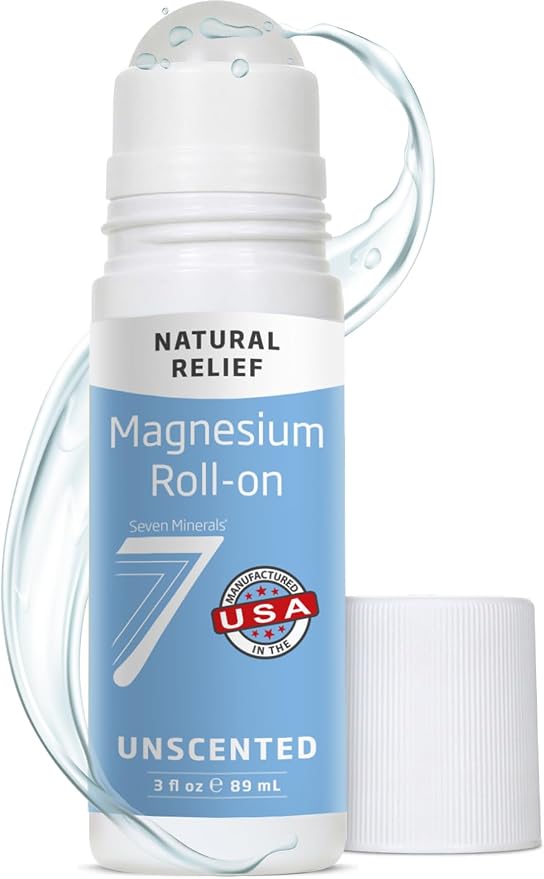 Seven Minerals Pure USP Grade Magnesium Roll On Stick - Unscented Topical Magnesium Oil for Sore Muscles, Leg Cramps, Stress & Sleep - No Unnecessary Fillers, Just Pure Magnesium - USA Made, 3 Fl Oz