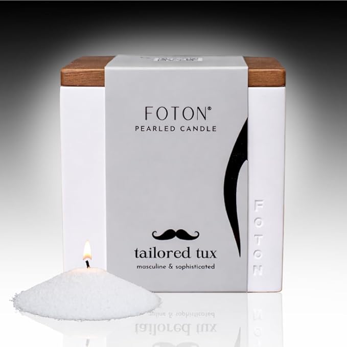 Foton Pearled Candle Le Cube Concrete Vase Set 16 Oz Square - Tailored Tux Scented - Refillable Jar Scented Candle Sand Wax with 15 Wicks - Natural Non-Toxic Decorative Candles for Home