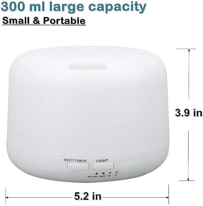 300ml Ultrasonic Aroma Diffuser and Humidifier with 7 Color Changing LED Lights, Auto Shut-Off and Adjustable Mist – Essential Oil Diffuser for Home Bedroom Office
