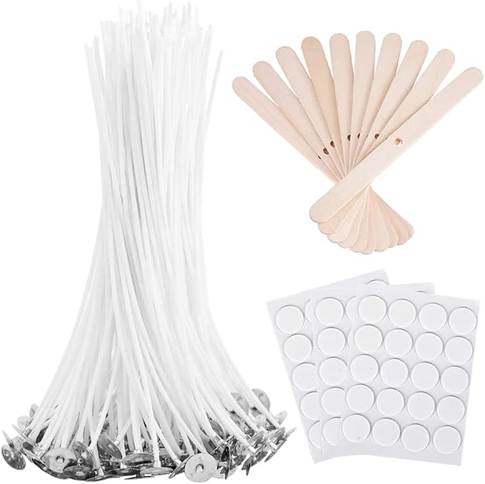 Bulk 6-Inch Candle Wicks - 100 Pcs with Wick Stickers & Centering Device for Soy/Beeswax Candle Making
