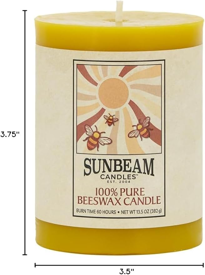 Sunbeam Candles 100% Pure Beeswax Pillar Candles | Long Burning All Natural Non-Toxic Beeswax Candles | Made in USA (Smooth, Natural Gold, 3"x4")
