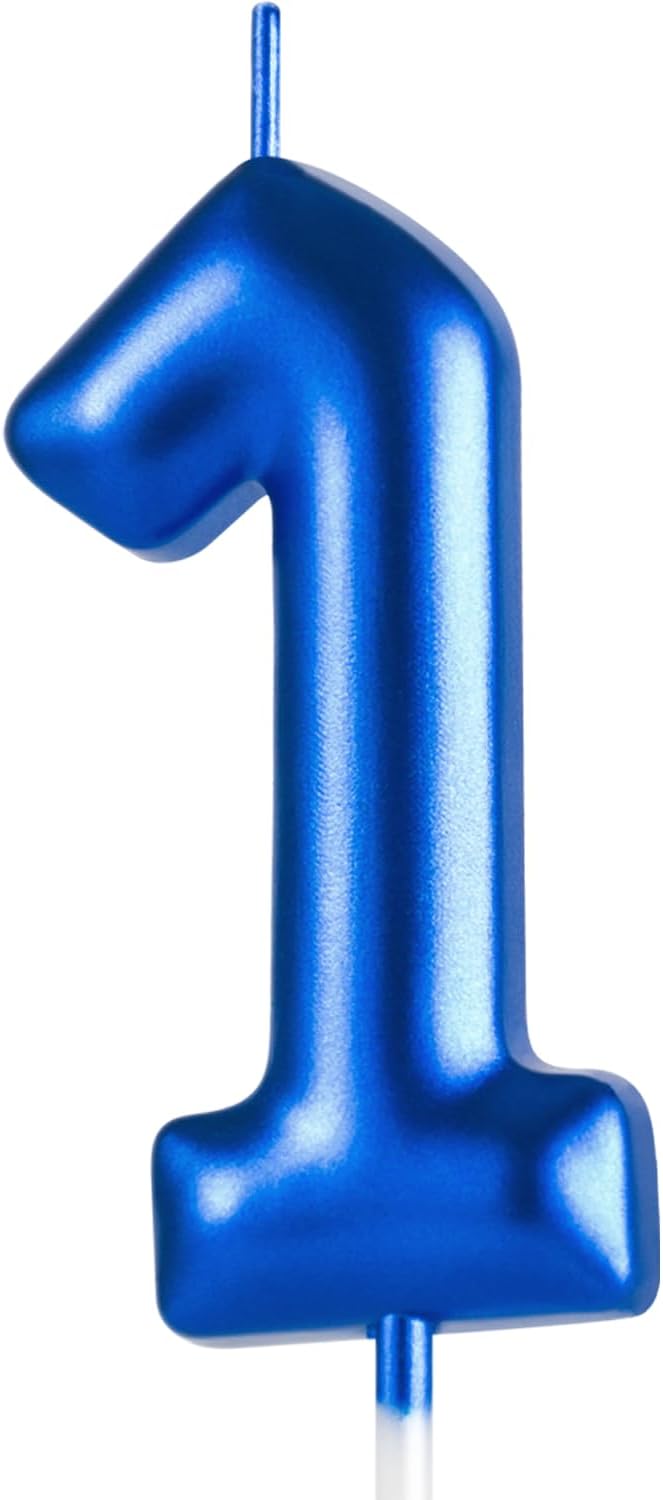 2.76“ Large 1 Birthday Candle, One Candle for First Birthday Boy, Number 1 Candle for Boys Blue Theme Birthday Party Decorations, Blue Birthday Candles for Boss Baby Birthday Decorations