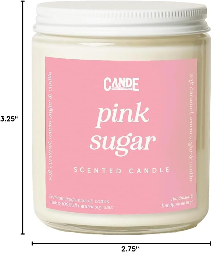 Scented Soy Wax Candle for Home, Luxury Scented Soy Jar Candle, Hand Poured in The USA, Highly Scented & Long Lasting for Home, Mom, Women, Birthday Gift (Pink Sugar)