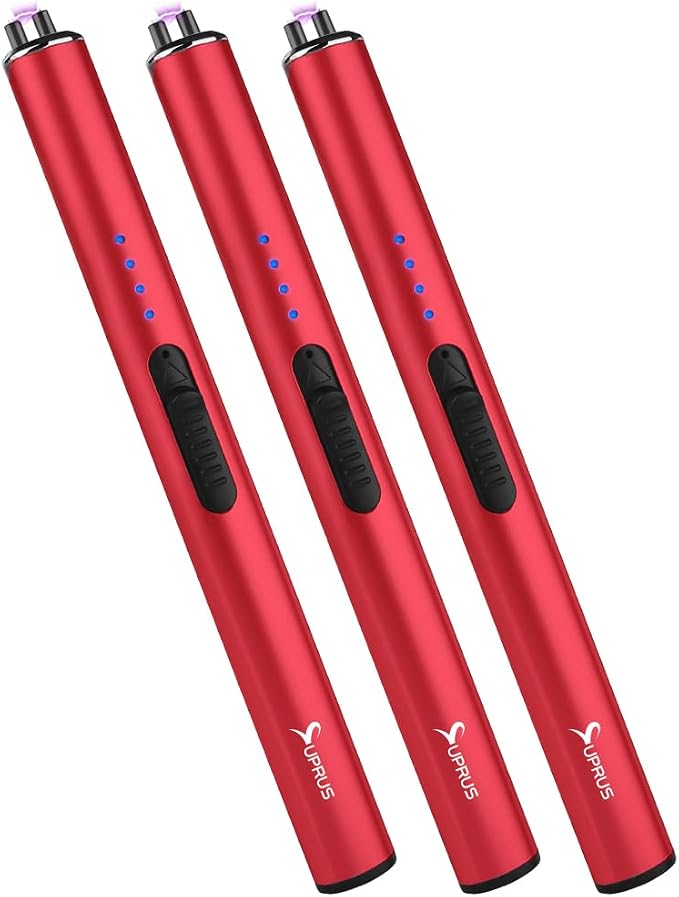 SUPRUS Electric Arc Windproof Flameless USB Rechargeable Lighter with Safety Lock for Candle (Red, 3 Packs)
