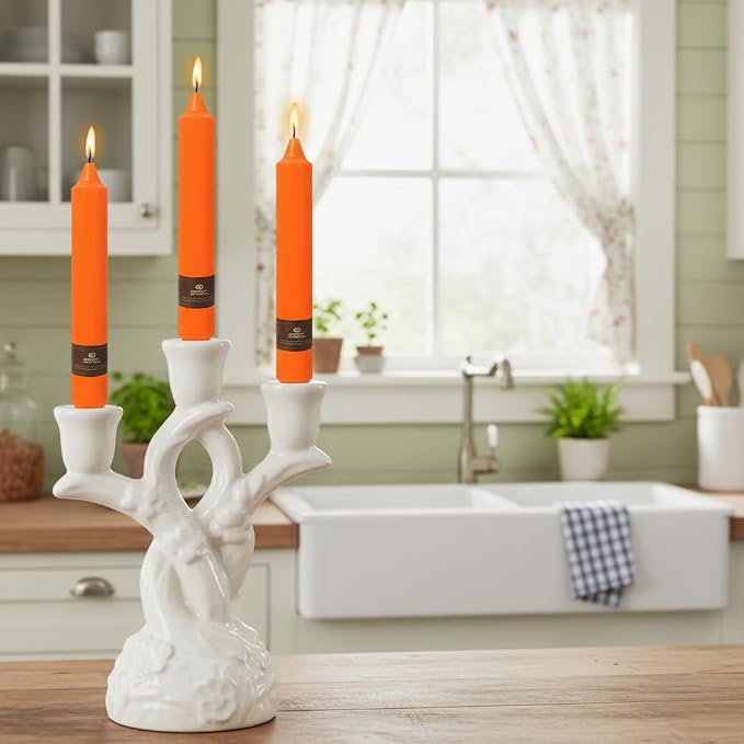 Orange Candle 9 Inch Tall Smokeless Taper Candles 4 Pack Unscented Candle for Christmas Dinner Halloween Thanksgiving Day Household Décor Candlesticks