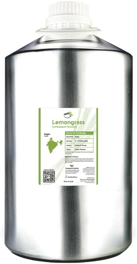 Lemongrass Essential Oil - Natural Aceite de Hierba Limón from Norex Flavours India - Lemongrass Essential Oils for Hair, Aromatherapy and Massage - 22lbs
