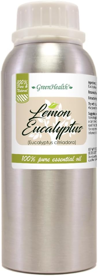 GreenHealth Lemon Eucalyptus Essential Oil – 8 fl oz (237 ml) Aluminum Bottle w/Plug Cap – 100% Pure, Natural Aromatherapy Oil for Diffusers, Candles, DIY & Home Refreshing
