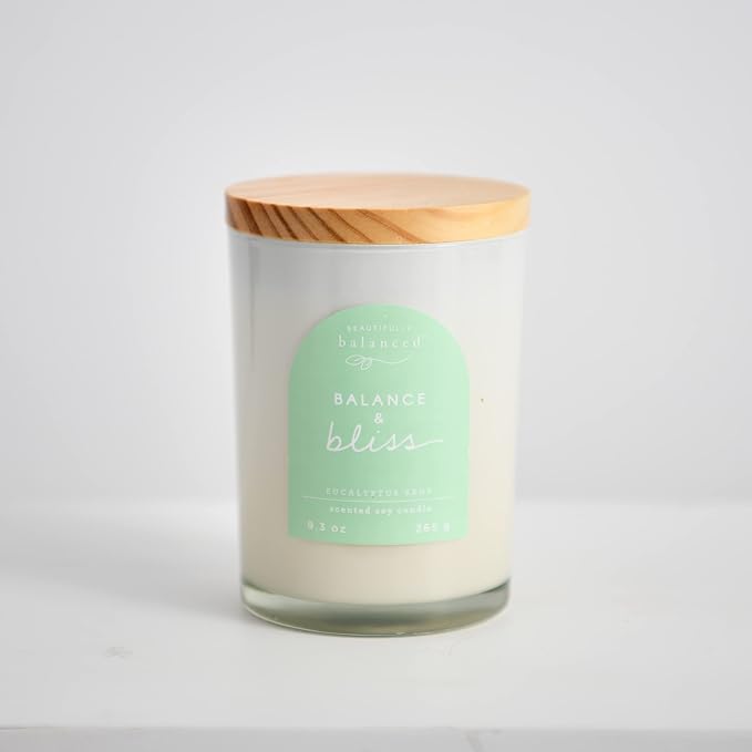 Scented Lidded Glass Soy Candle, Balance + Bliss, 9.3 oz.