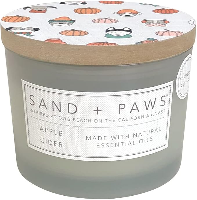 Sand + Paws Scented Candle - Apple Cider - Additional Scents and Sizes –Luxurious Air Freshening Jar Candles Neutralize pet Odors and Enhance Home décor – 100% Cotton Lead-Free Wicks - 12 oz