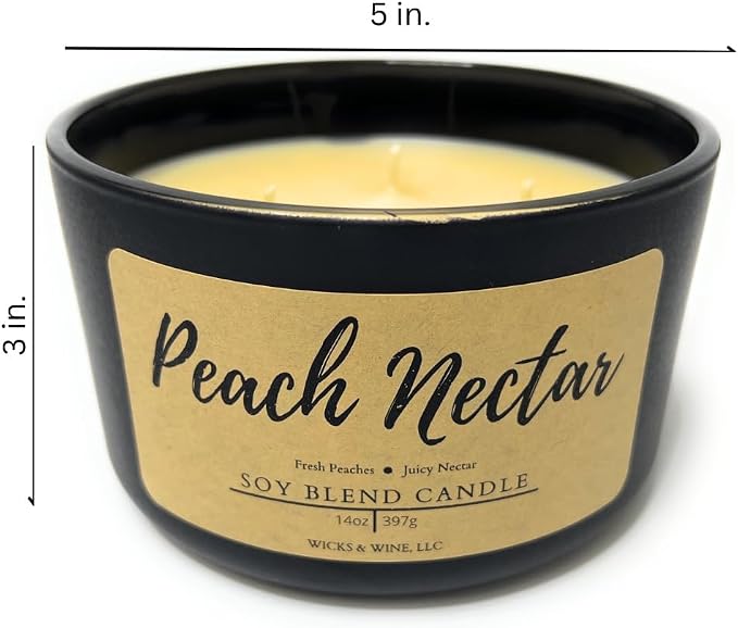 Wicks & Wine Soy Blend 3-Wick Cotton CORE Candle 14oz (Peach Nectar)