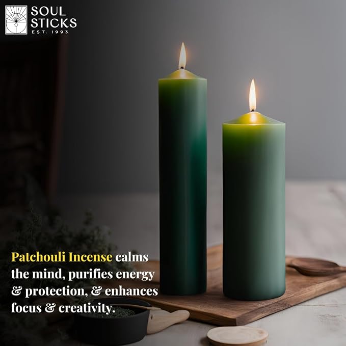 SOUL STICKS 4" Scented Ritual Candles Chime Taper Premium Candles 20 pcs for Rituals, Ceremonies, Meditation, Altar and Spells (Green/Patchouli)