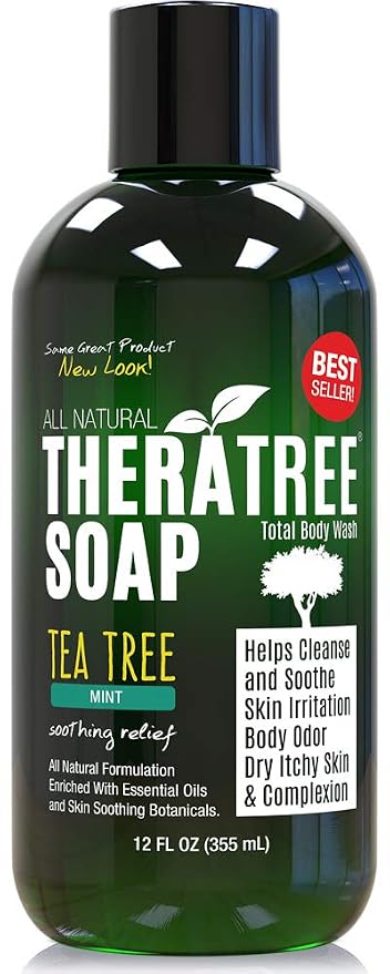 TheraTree Tea Tree Oil Body Wash & Foot Wash - Mint - Natural Cleansing Shower Gel for Daily Skin & Body Care - Soothing & Refreshing Formula for Men & Women, 12 Fl Oz
