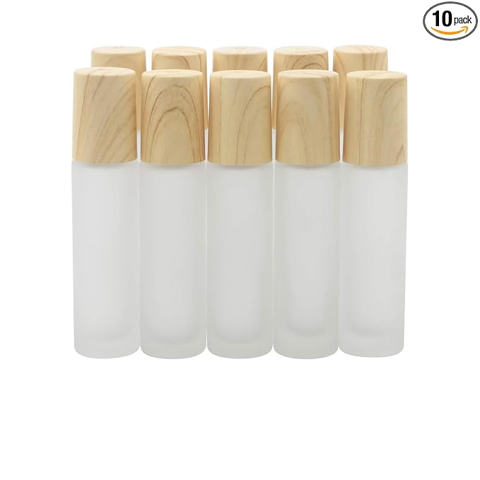 Kesell 10ml(1/3oz) Roll On Bottles,10 Pack Essential Oil Glass Roller Bottles Refillable Perfume Cosmetic Sample Vials With Stainless Steel Roller Ball and Plastic Lid