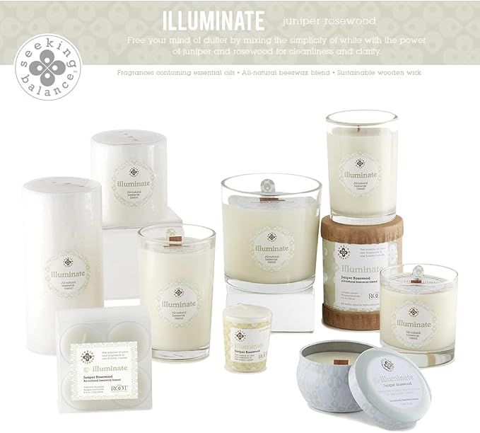 Root Candles Seeking Balance Wood Wick Spa Candle Aromatherapy Candles, 6.5-Ounce, Illuminate: Juniper Rosewood