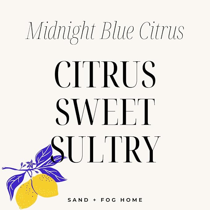 Sand + Fog Scented Candle - Midnight Blue Citrus – Additional Scents and Sizes – 100% Cotton Lead-Free Wick - Luxury Air Freshening Jar Candles - Perfect Home Decor – 12oz