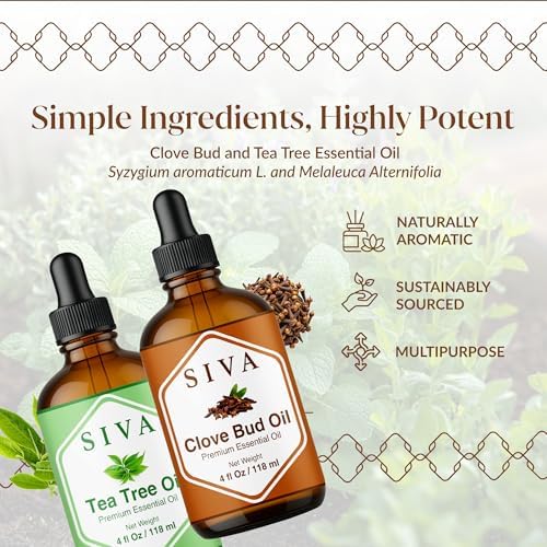 Siva Clove Bud and Tea Tree Essential Oil 4oz Bundle Super Saver Combo – Premium Grade Value Set for Aromatherapy, Skincare and Haircare