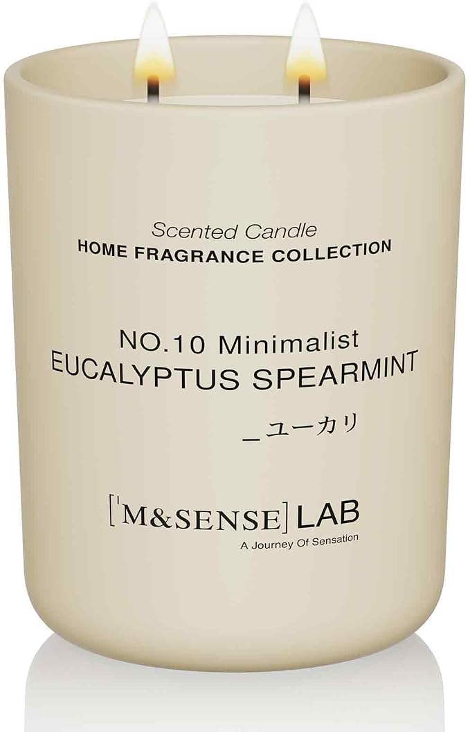 M&SENSE Natural Soy Large Candle| Eucalyptus Mint | 16.6 oz, 95H Burn | Spring Scented Candles for Relaxation, Meditation, Home Décor | for Bedroom, Office, Party