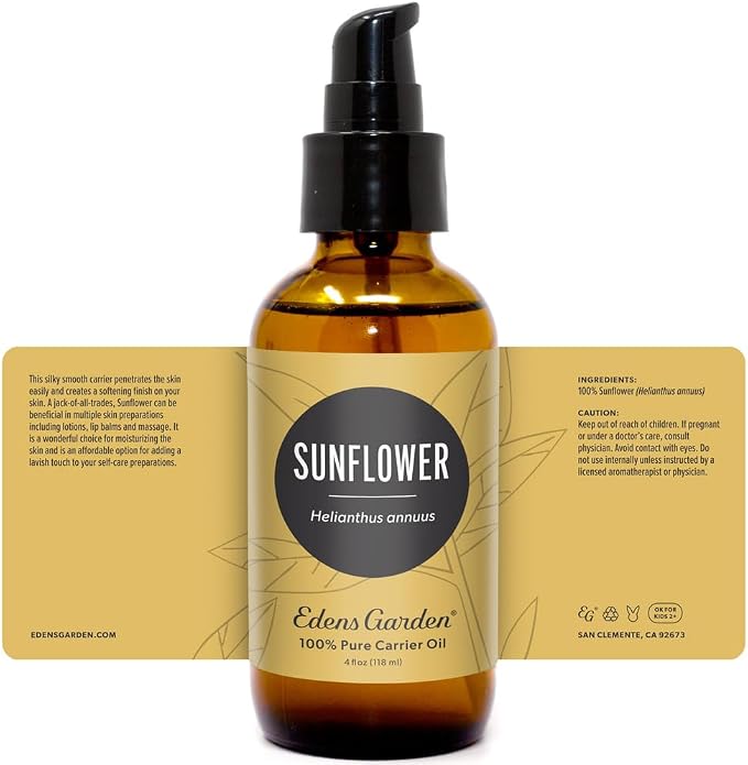 Edens Garden Sunflower Carrier Oil- 100% Pure Premium Cold Pressed & Hexane Free, Natural Moisturizer for Face, Skin, Hair & Nails, Men & Women, Massage & Diluting Essential Oils 118 ml (4 fl oz)