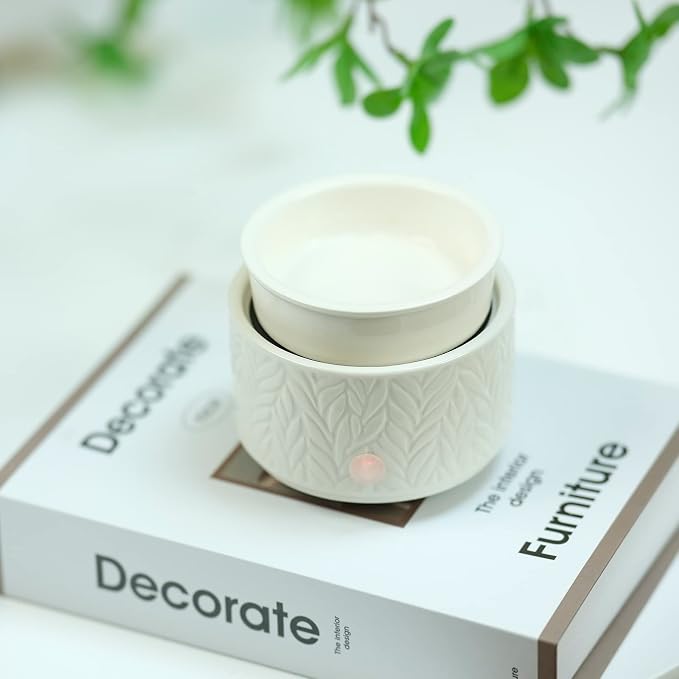 EQUSUPRO Wax Melt Warmer for Scented Wax Melts 3-in-1 Electric Ceramic Candle Wax Warmer Burner Fragrance Wax Melter for Home Office Bedroom Gift & Decor (Leaf)