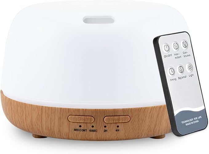 300ML Essential Oil Aromatherapy Diffuser with Remote Control - Quiet Ultrasonic Cool Mist, 7 Color LED Light, 4 Timer Modes, Auto Shut-Off for Bedroom, Office, Yoga & Spa