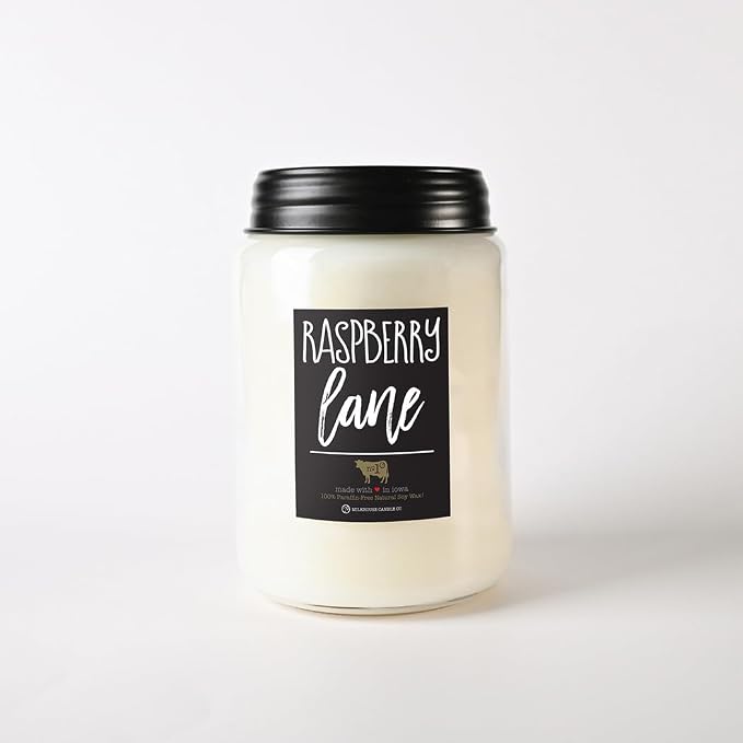 Milkhouse Candle Company Raspberry Lane Soy Candle - Mandarin | Raspberries | Vanilla Scented - 26 oz Farmhouse Jar with Lid, 150+ Hour Burn Time, Made in the USA