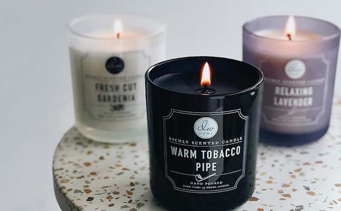 DW Home Warm Tobacco Pipe Scented Candles, 15 oz Large Double Wick Jar, Up to 56 Hour Burn Time, Hand-Poured, Strong Long Lasting Woodsy Fragrance, Gifts for Men & Women