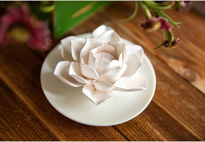 Essential Oil Passive Flower Diffuser -Lotus Flower Porcelain Aromatherapy Diffusers for Small Mini Room, Desk Decorative, Bathroom (Lotus)