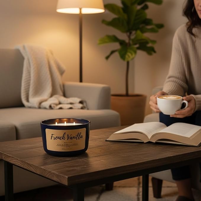 Wicks & Wine Soy Blend 3-Wick Cotton CORE Candle 14oz (French Vanilla)