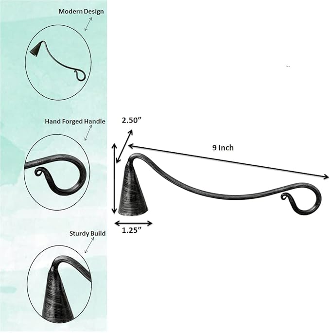 Living Ideas Hand Forged Wrought Iron Candle Snuffer - Handmade for Home, Classic Look, Black Antique Finish