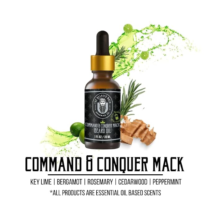The Bearded Mack – Command & Conquer Beard Oil | Key Lime, Rosemary & Cedarwood Cologne Scent | Softens, Hydrates & Controls Beard | Non-Greasy Daily Beard Conditioner for Men | 1oz