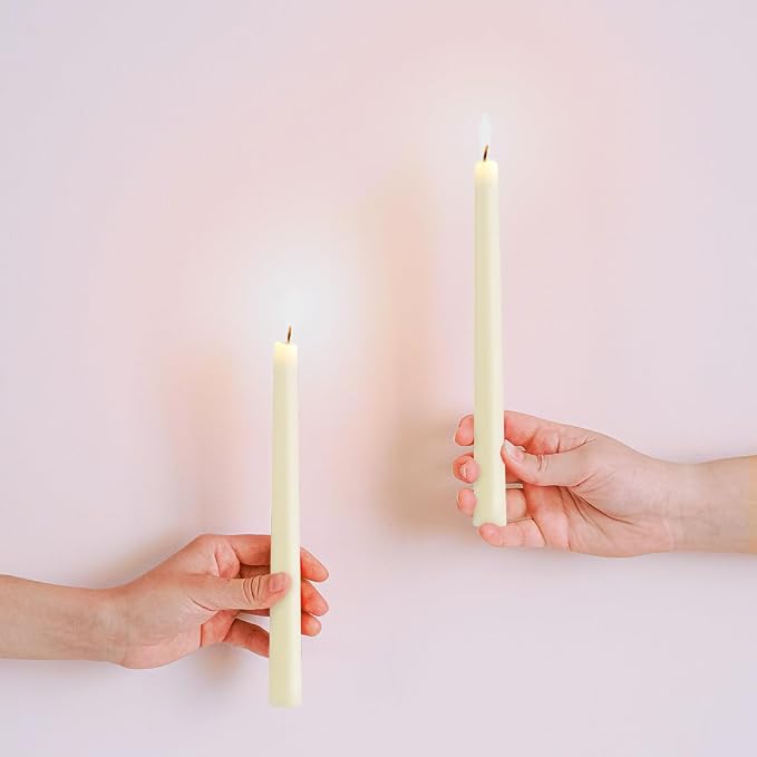 8 inch Natural White Beeswax Taper Candles Set of 2, DEYBBY Smokeless and Dripless Pure Organic Beeswax Candles for Anniversary Wedding Dinner Home Decor Emergency Housewarming Gift, 6-7Hrs Burn Time