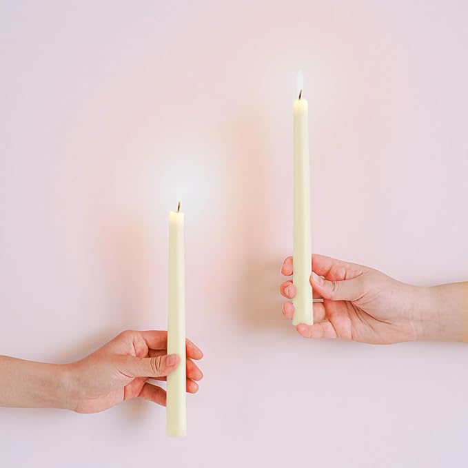 DEYBBY 10 inch Natural White Beeswax Taper Candles Set of 6, Smokeless and Dripless Pure Organic Beeswax Candles Bulk for Anniversary Wedding Dinner Home Decor Emergency Housewarming Gift, 8-9Hrs Burn