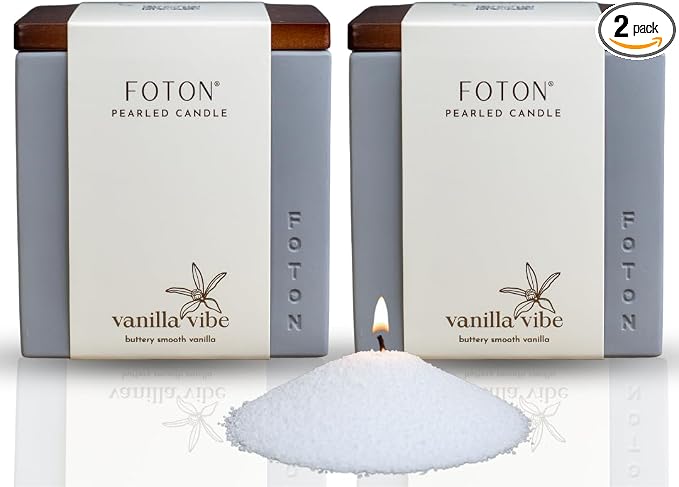 Foton Pearled Candle Multipack Le Cube Concrete Vase Set (2 x 16 Oz) - Vanilla Vibe Scented - Refillable Jar Scented Candle Sand with 15 Wicks Each - Natural Non-Toxic Decorative Candles for Home