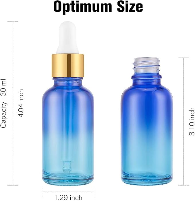 PrettyCare Glass Eye Dropper Bottles 24 Pack, 1oz (30ml) Rainbow Empty Thick Bottles Bulk with Leakproof Goledn Caps - With Labels & Funnels for Storage, Travel, Essential Oils, Cuticle, Tinctures