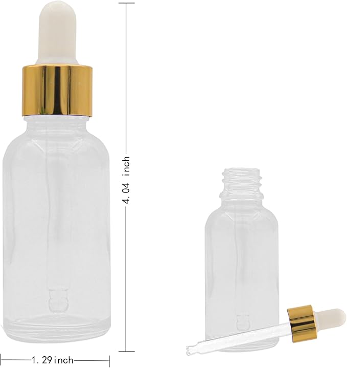 12 Pcs Glass Dropper Bottles with Eye Dropper Dispensers Lab Dropping Bottles with 2Pcs Long Pipettes 2Funnel and12 Label for Travel Cuticle Massage Essential Oils Perfume (Clear,1oz)