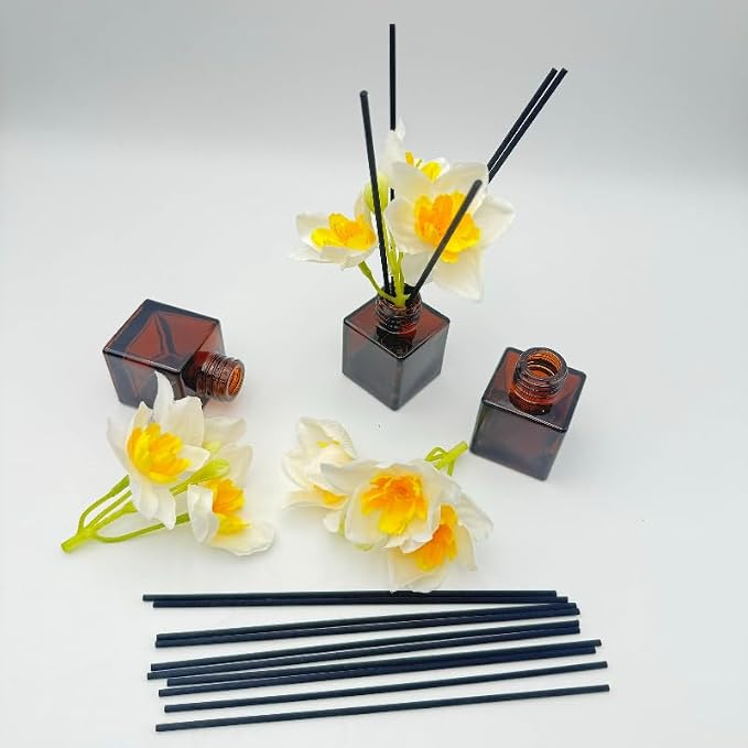 Empty Reed Diffuser Bottle and Black Reed Diffuser Sticks Refill Set for Bathroom Hotel Home Decoration (3, Brown, 100ml)
