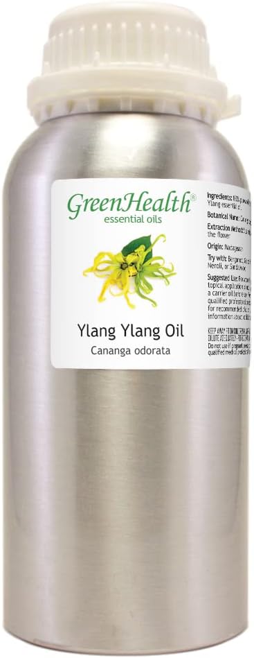 Ylang Ylang Essential Oil – 16 fl oz (473 ml) Aluminum Bottle w/Plug Cap – 100% Pure Essential Oil – GreenHealth