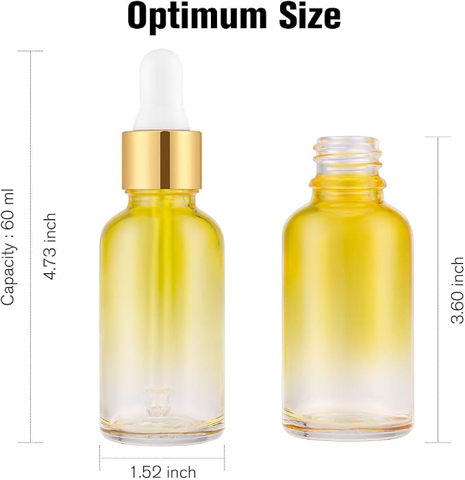 PrettyCare Glass Eye Dropper Bottles 2oz (60ml), 63 Pack Rainbow Empty Thick Bottles Bulk with Leakproof Golden Caps - With Labels & Funnels for for Storage, Travel,Essential Oils, DIY Serums, Tinctur