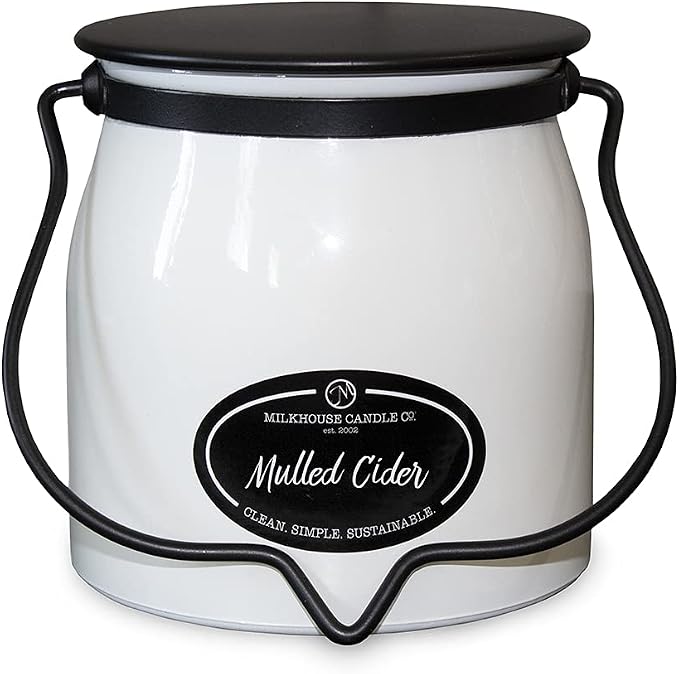 Milkhouse Candle Company Mulled Cider Soy Candle - Apple Cider | Cinnamon & Clove | Orange Zest Scented - 16 oz Butter Jar with Lid, 65+ Hour Burn Time, Made in the USA