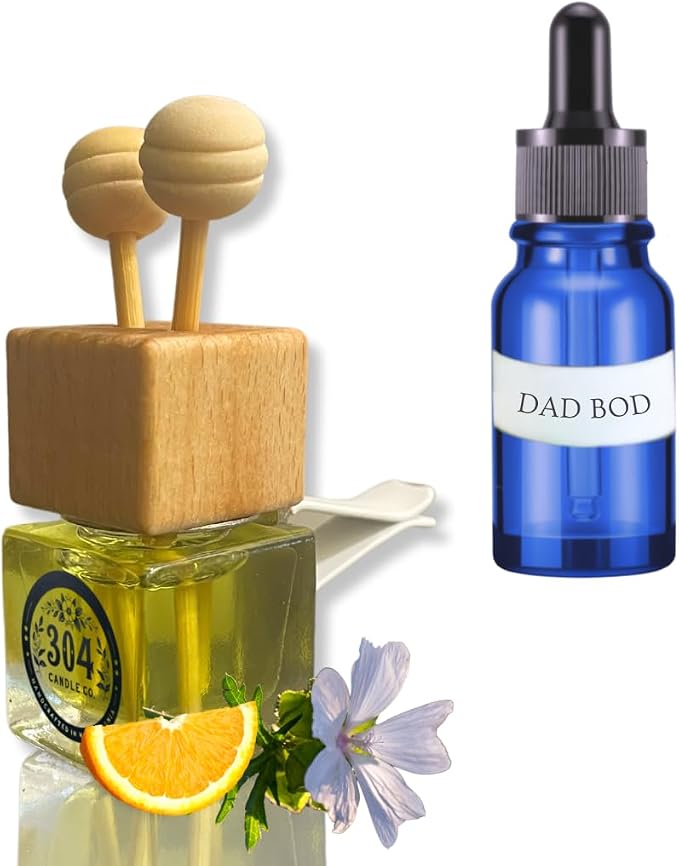 Cute Refillable Car Air Freshener Vent Clip 8mL – Dad Bod – 15mL Refill Included – Long Lasting Fragrance Oil Diffuser – 100% American Handmade Odor Eliminator