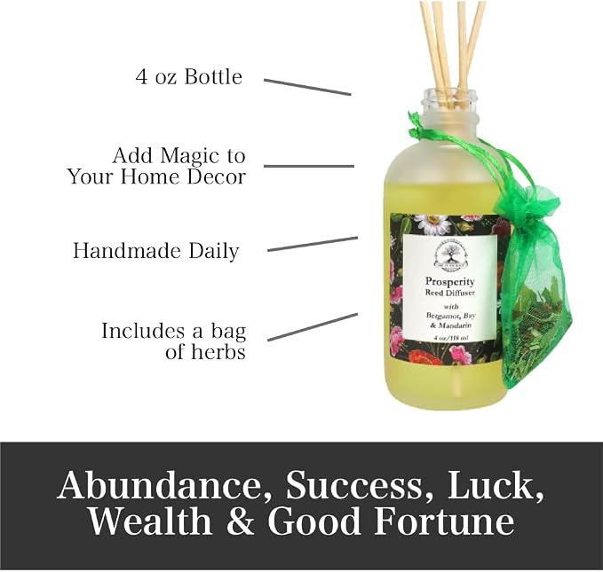 Prosperity Reed Diffuser by Art of the Root | Aromatherapy, Handmade with Herbs & Essential Oils | Features Mandarin, Bergamot & Bay | Manifestation, Wealth, Success & Abundance Intentions & Rituals