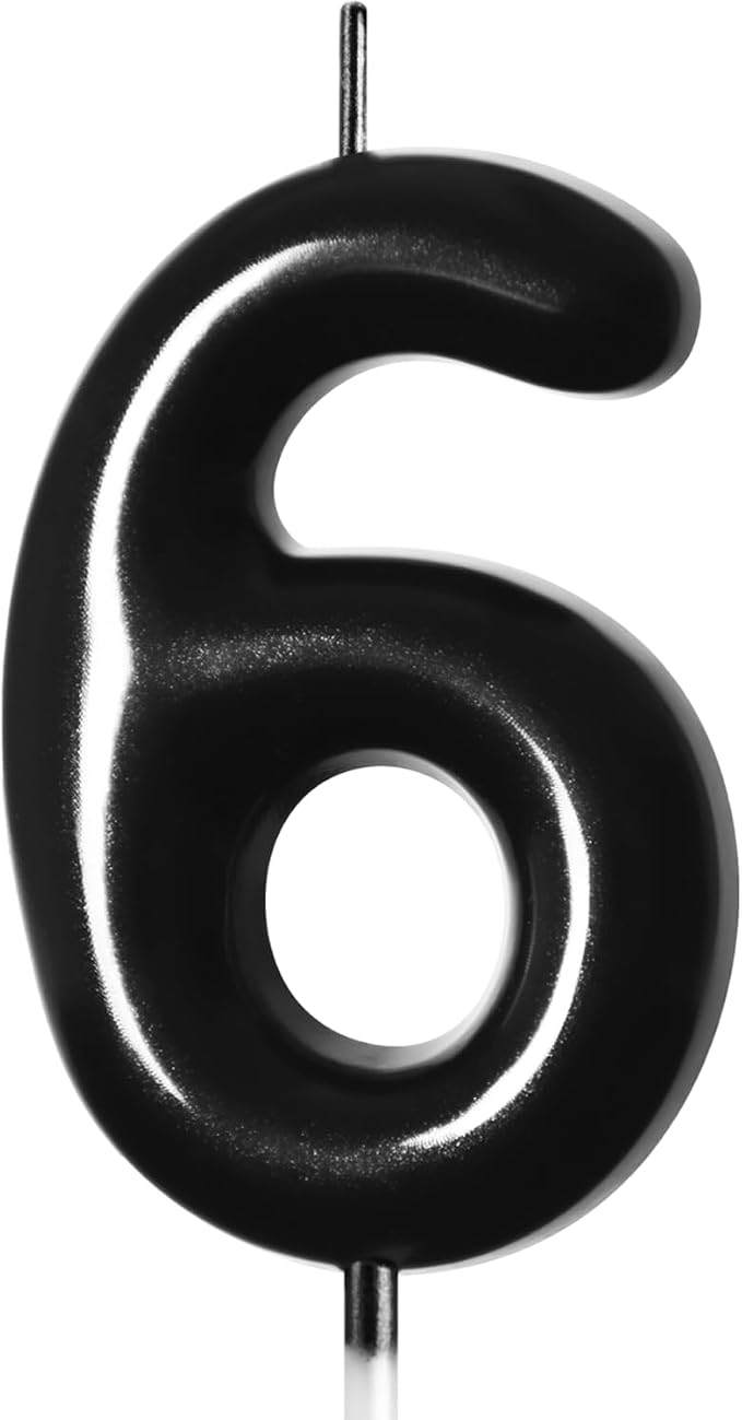 2.76“ Large Black 6 Birthday Candle, 6 Candle for 6th Birthday Boy, Number 6 Candle for Boys Black Theme Birthday Party Decorations, Black Birthday Candles for Goth Birthday Decorations