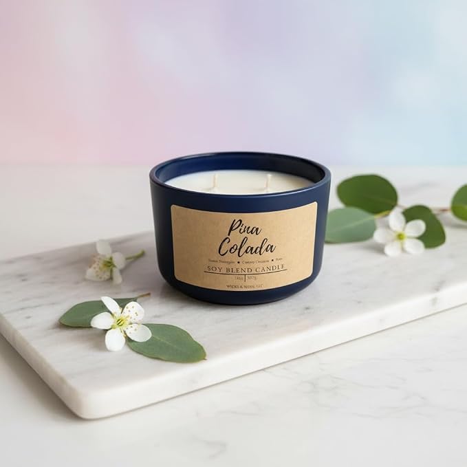 Wicks & Wine Soy Blend 3-Wick Cotton CORE Candle 14oz (Pina Colada)