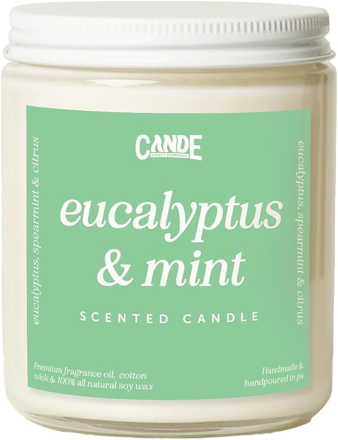 Scented Soy Wax Candle for Home, Luxury Scented Soy Jar Candle, Hand Poured in The USA, Highly Scented & Long Lasting for Home, Mom, Women, Birthday Gift (Eucalyptus & Mint)
