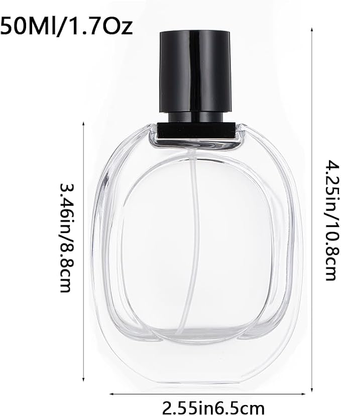 Refillable Perfume Spray Bottle 50ml/ 1.7oz Empty Glass Travel Perfume Atomizer, Replacement Perfume Dispenser for Women Men (Black Transparent)