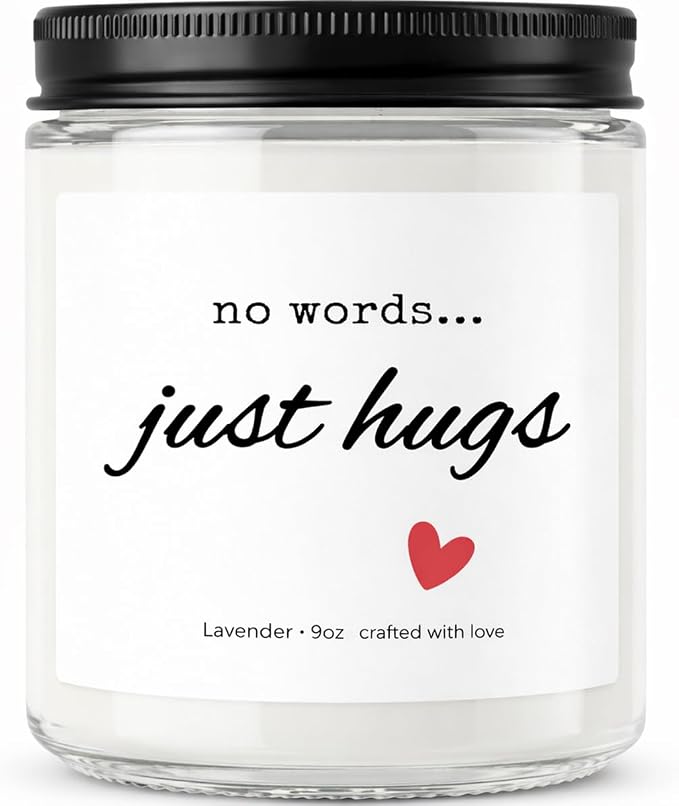 Sympathy Gifts for Loss of Loved One, Memorial Candle 9oz Lavender Scented Soy Candle, “No Words… Just Hugs” Remembrance & Bereavement Gift, Grief Gifts for Women, Condolence Gift, 50 Hour Burn, Bold