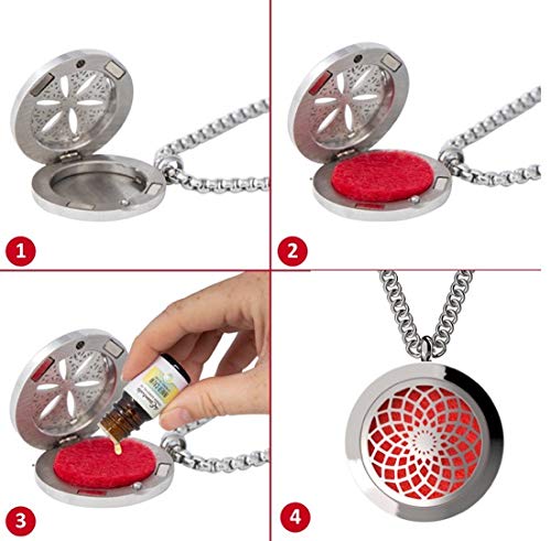 Wild Essentials Sunflower Essential Oil Diffuser Necklace, Stainless Steel Locket Pendant with 24 inch Chain, 12 Color Refill Pads, Customizable Color Changing Perfume Jewelry for Aromatherapy
